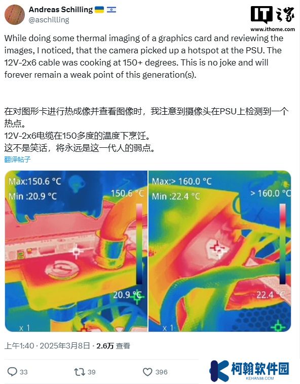 实测英伟达 RTX 5090 显卡 12V-2×6 电源连接线温度可达 150℃，但线材和插头仍完好无损